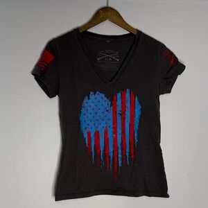 Grunt Style Black Tee with Red and Blue Heart